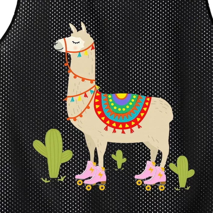 Roller Skating Llama Retro Roller Skater Animal Mesh Reversible Basketball Jersey Tank