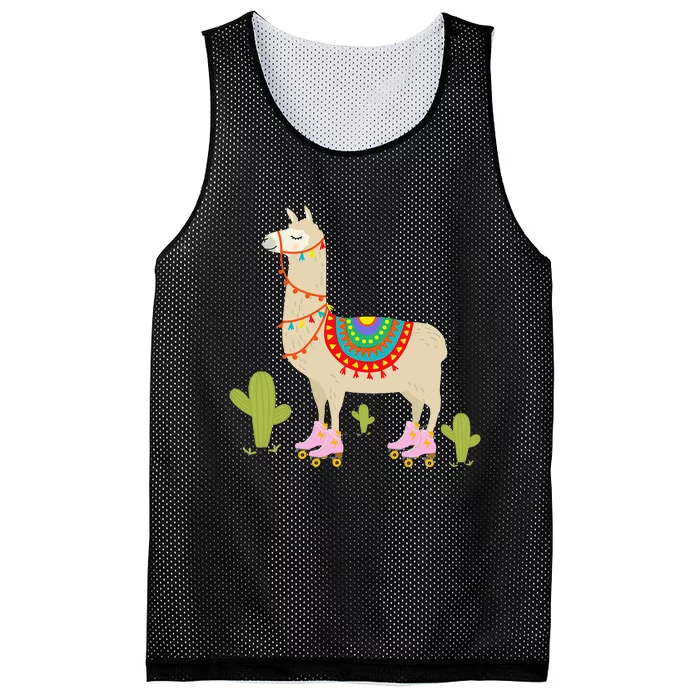 Roller Skating Llama Retro Roller Skater Animal Mesh Reversible Basketball Jersey Tank