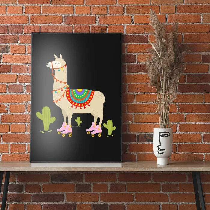 Roller Skating Llama Retro Roller Skater Animal Poster