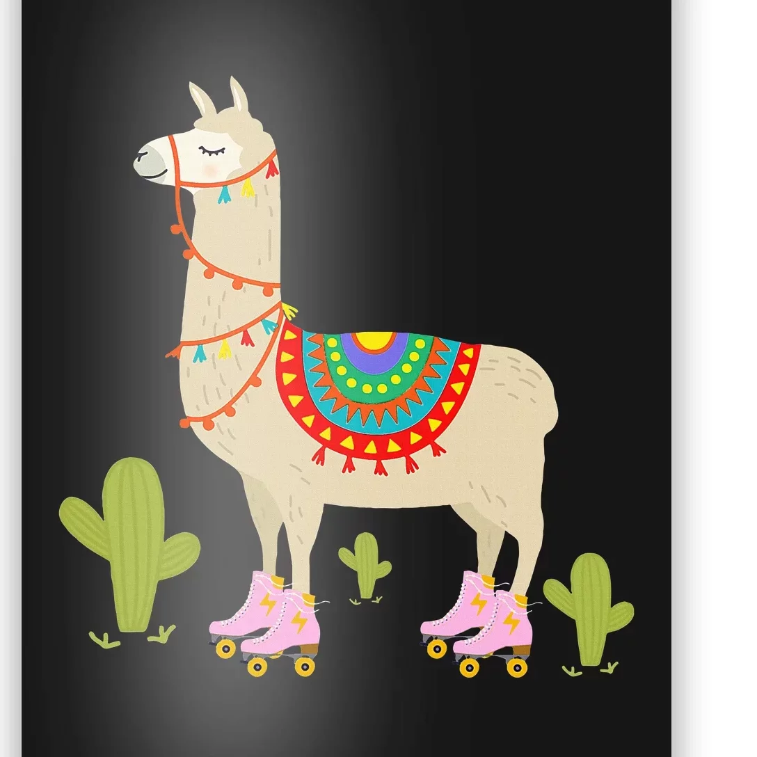 Roller Skating Llama Retro Roller Skater Animal Poster