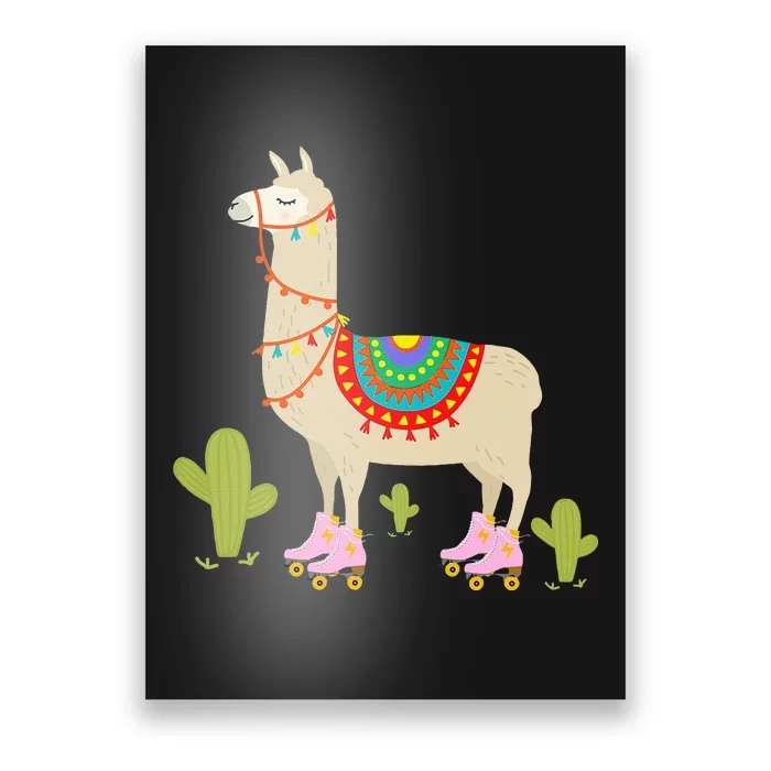 Roller Skating Llama Retro Roller Skater Animal Poster