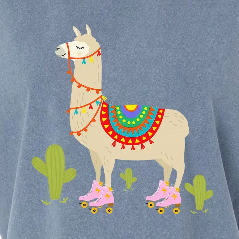 Roller Skating Llama Retro Roller Skater Animal Garment-Dyed Women's Muscle Tee