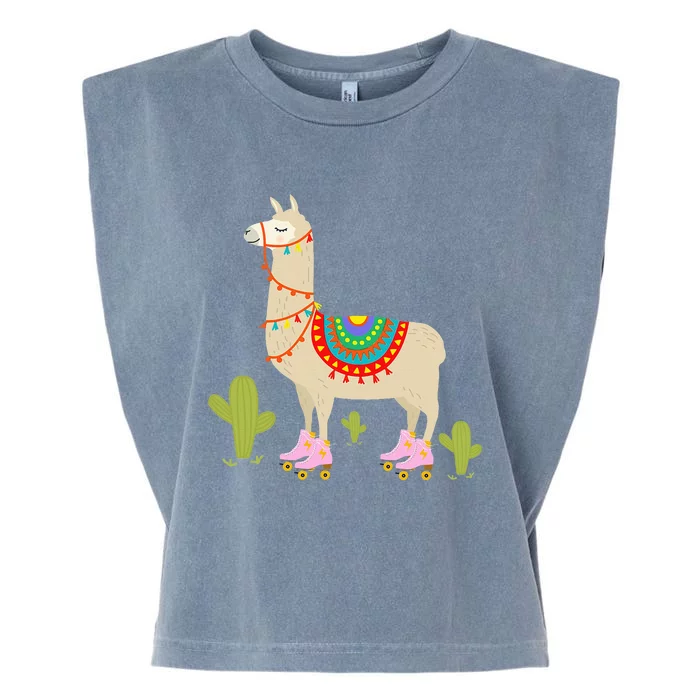 Roller Skating Llama Retro Roller Skater Animal Garment-Dyed Women's Muscle Tee