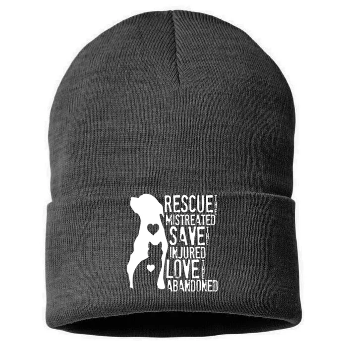 Rescue Save Love Animal Rescue Dog Lover Cat Lover Sustainable Knit Beanie