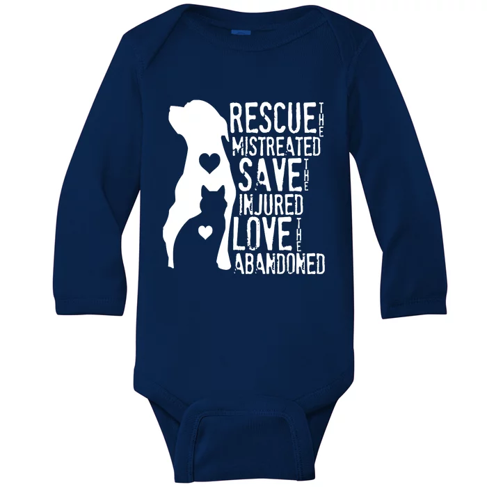 Rescue Save Love Animal Rescue Dog Lover Cat Lover Baby Long Sleeve Bodysuit