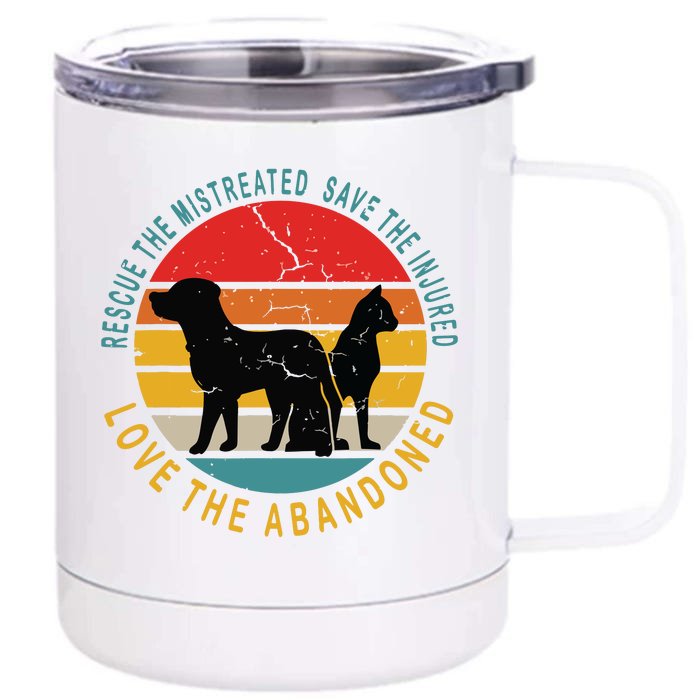 Rescue Save Love Animal Rescue Vintage Design Gift Front & Back 12oz Stainless Steel Tumbler Cup