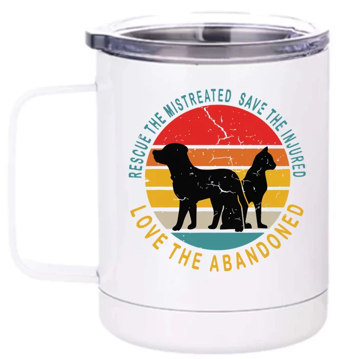 Rescue Save Love Animal Rescue Vintage Design Gift Front & Back 12oz Stainless Steel Tumbler Cup