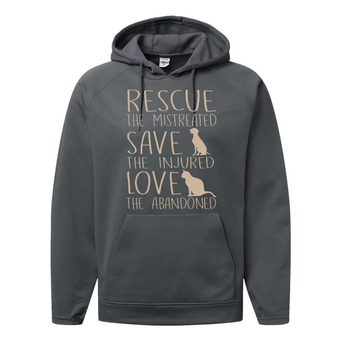 Rescue Save Love Cute Animal Rescue Dog Cat Lovers Performance Fleece Hoodie