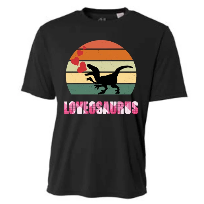 Retro Sunset Loveosaurus Valentines Day Meaningful Gift Cooling Performance Crew T-Shirt