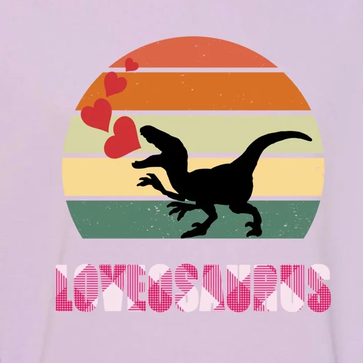 Retro Sunset Loveosaurus Valentines Day Meaningful Gift Garment-Dyed Sweatshirt