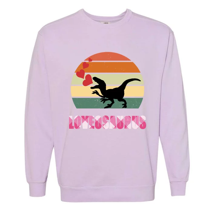 Retro Sunset Loveosaurus Valentines Day Meaningful Gift Garment-Dyed Sweatshirt