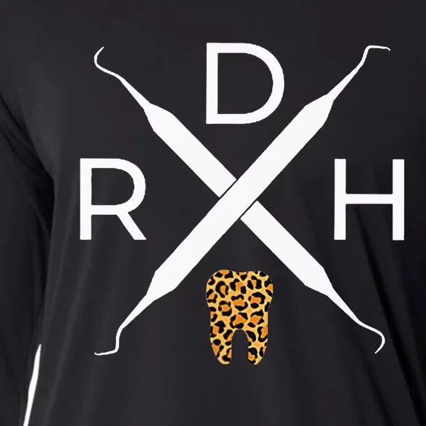 Rdh Scaler Logo With Leopard Print Tooth Dental Hygienist Cooling Performance Long Sleeve Crew