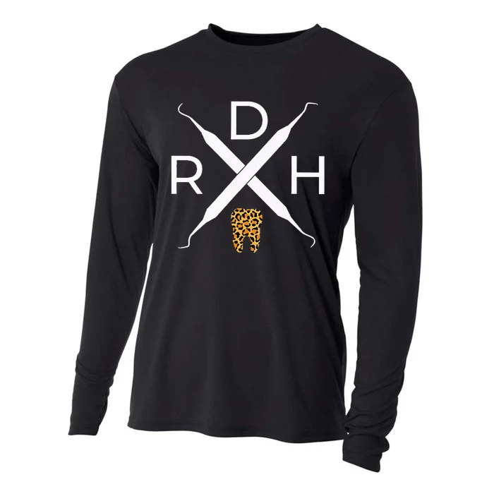 Rdh Scaler Logo With Leopard Print Tooth Dental Hygienist Cooling Performance Long Sleeve Crew