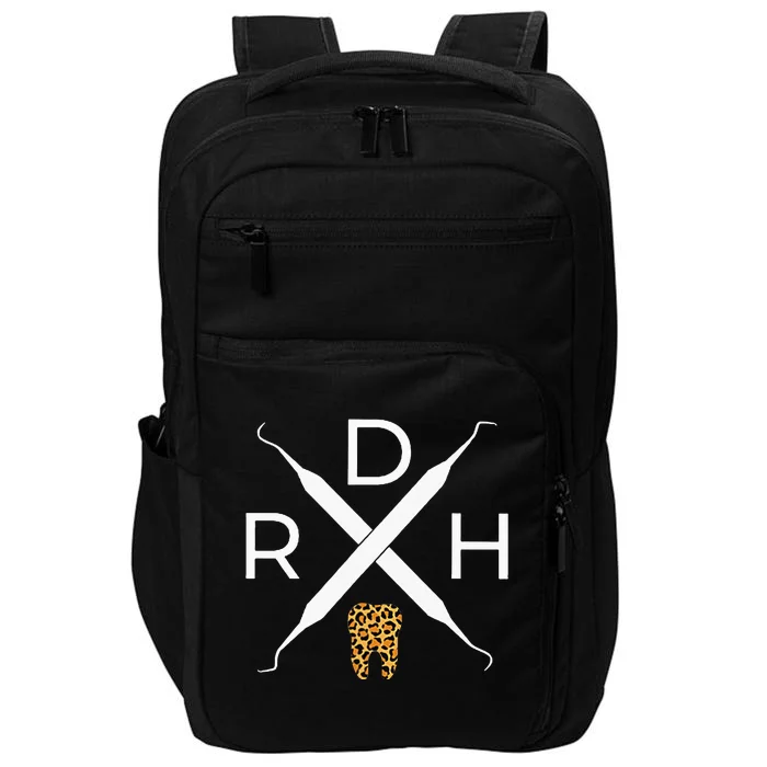 Rdh Scaler Logo With Leopard Print Tooth Dental Hygienist Impact Tech Backpack