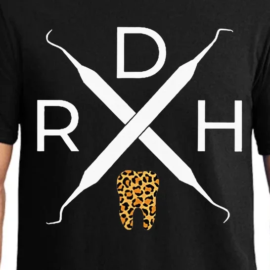 Rdh Scaler Logo With Leopard Print Tooth Dental Hygienist Pajama Set