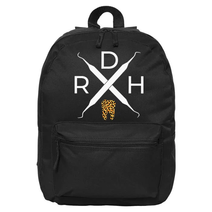 Rdh Scaler Logo With Leopard Print Tooth Dental Hygienist 16 in Basic Backpack