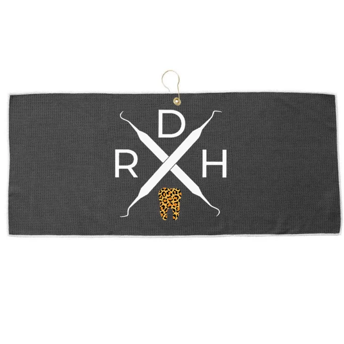 Rdh Scaler Logo With Leopard Print Tooth Dental Hygienist Large Microfiber Waffle Golf Towel