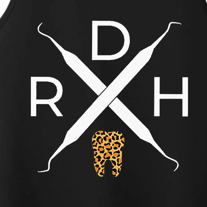 Rdh Scaler Logo With Leopard Print Tooth Dental Hygienist Performance Tank