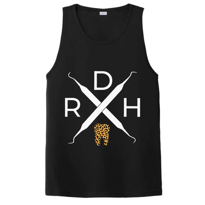 Rdh Scaler Logo With Leopard Print Tooth Dental Hygienist Performance Tank