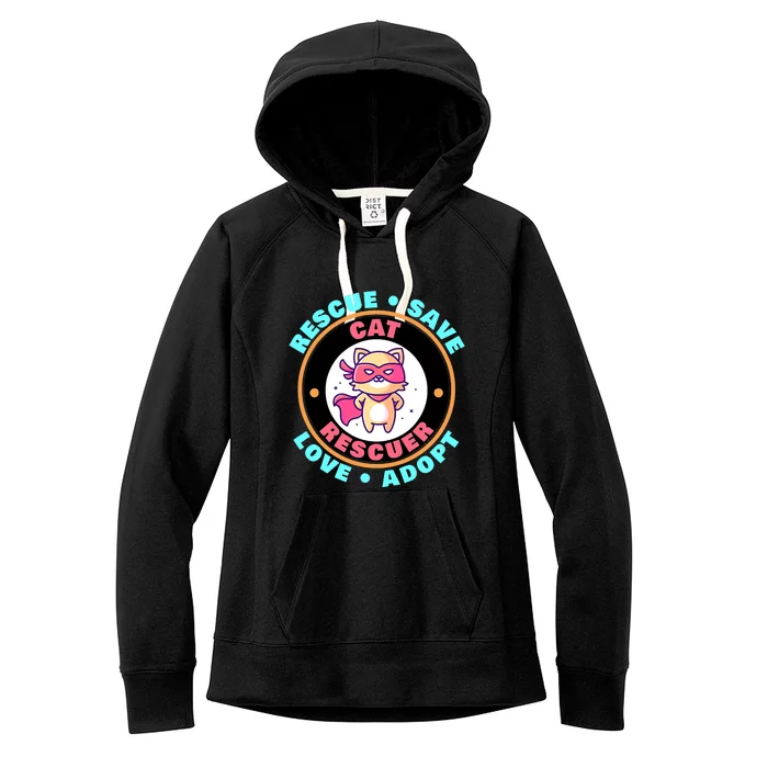 Rescue Save Love Adopt Cute Cat Lovers Animal Rescuer Women's Fleece Hoodie