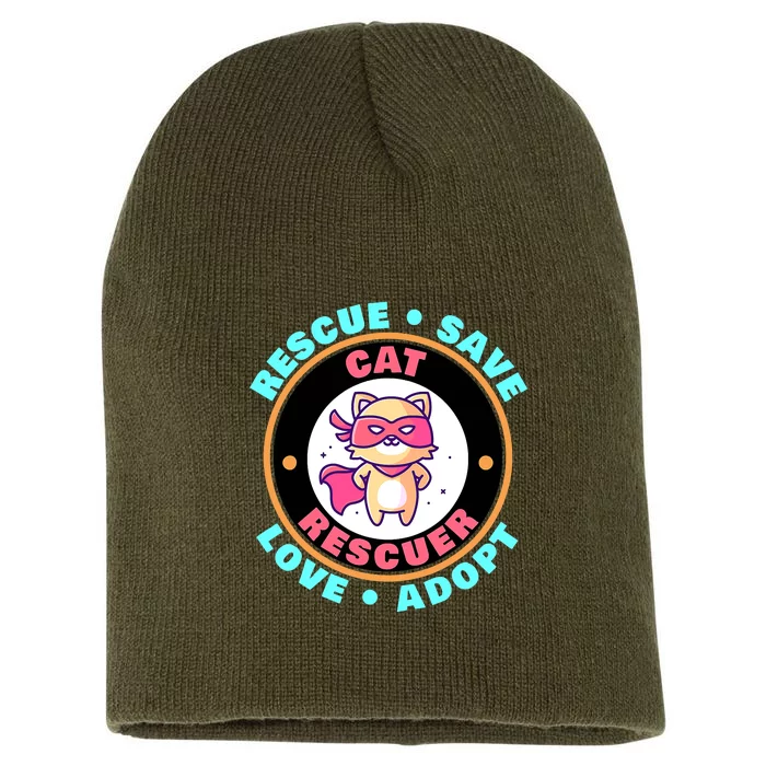 Rescue Save Love Adopt Cute Cat Lovers Animal Rescuer Short Acrylic Beanie