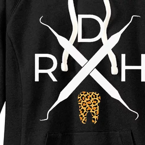 Rdh Scaler Logo With Leopard Print Tooth Dental Hygienist Women's Fleece Hoodie