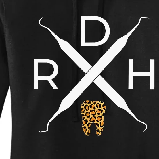 Rdh Scaler Logo With Leopard Print Tooth Dental Hygienist Women's Pullover Hoodie