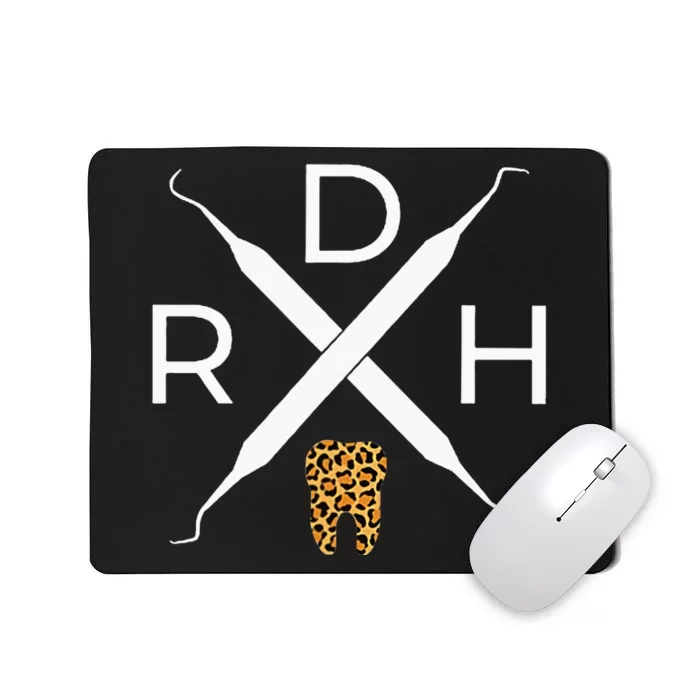 Rdh Scaler Logo With Leopard Print Tooth Dental Hygienist Mousepad