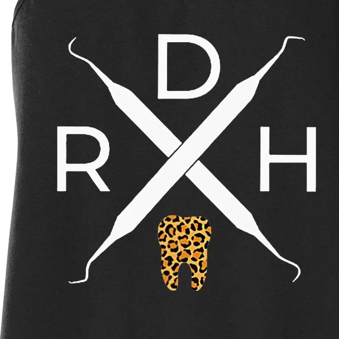 Rdh Scaler Logo With Leopard Print Tooth Dental Hygienist Women's Racerback Tank