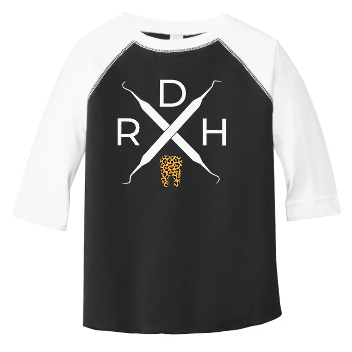 Rdh Scaler Logo With Leopard Print Tooth Dental Hygienist Toddler Fine Jersey T-Shirt