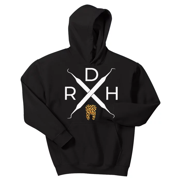 Rdh Scaler Logo With Leopard Print Tooth Dental Hygienist Kids Hoodie