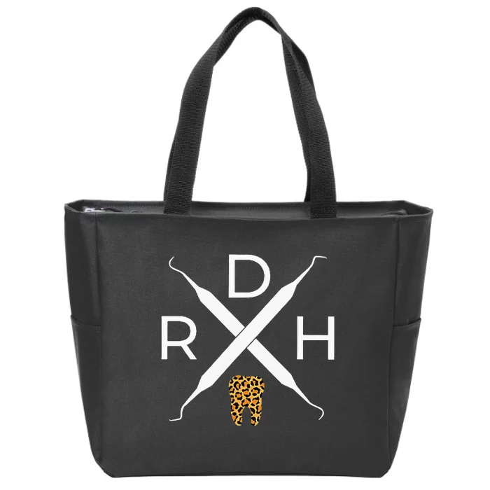 Rdh Scaler Logo With Leopard Print Tooth Dental Hygienist Zip Tote Bag