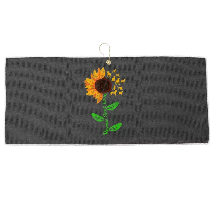 Rescue Save Love Pet Dog Puppies Slogan Sunflower Large Microfiber Waffle Golf Towel