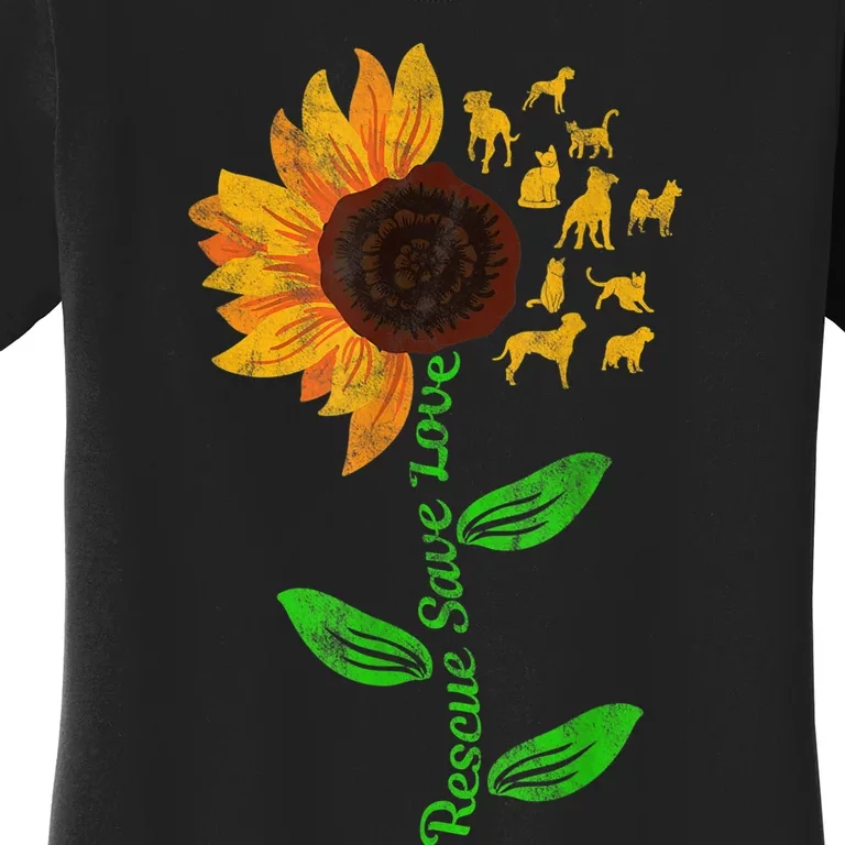 Rescue Save Love Pet Dog Puppies Slogan Sunflower Women's T-Shirt