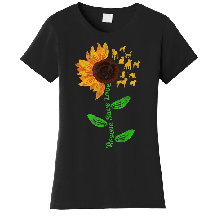 Rescue Save Love Pet Dog Puppies Slogan Sunflower Women's T-Shirt