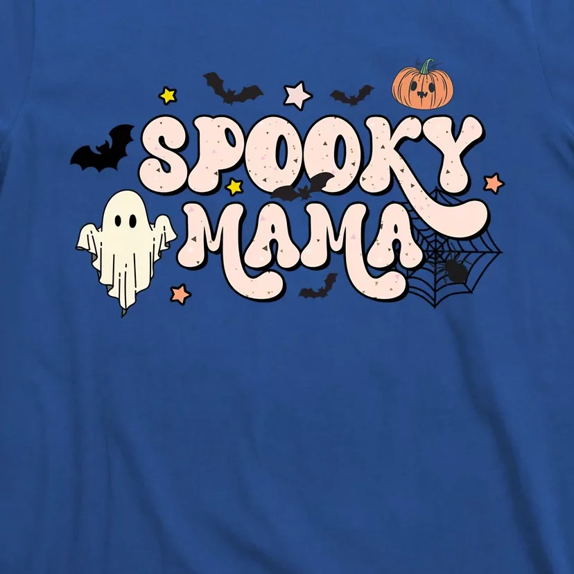 Retro Spooky Mama Floral Boho Ghost Mama Halloween Costume Cool Gift T-Shirt