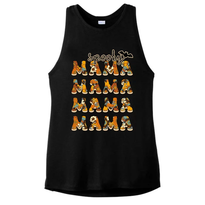 Retro Spooky Mama Thanksgiving Halloween Costume Mom Gift Ladies Tri-Blend Wicking Tank