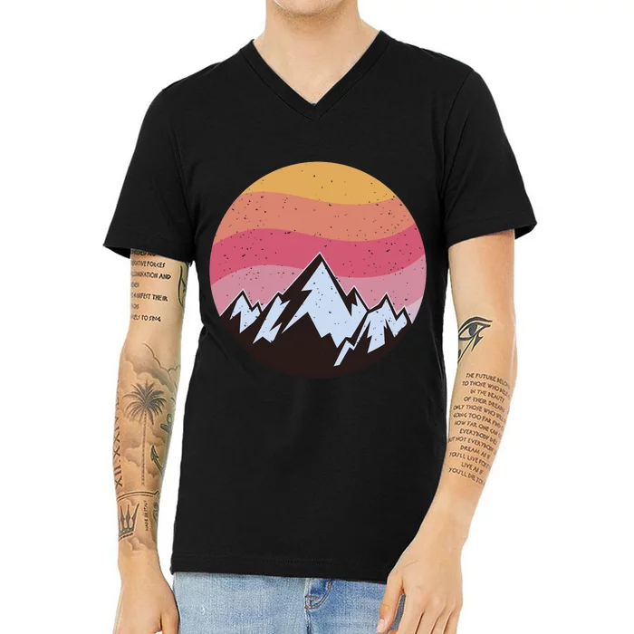 Retro Sunset Mountain V-Neck T-Shirt