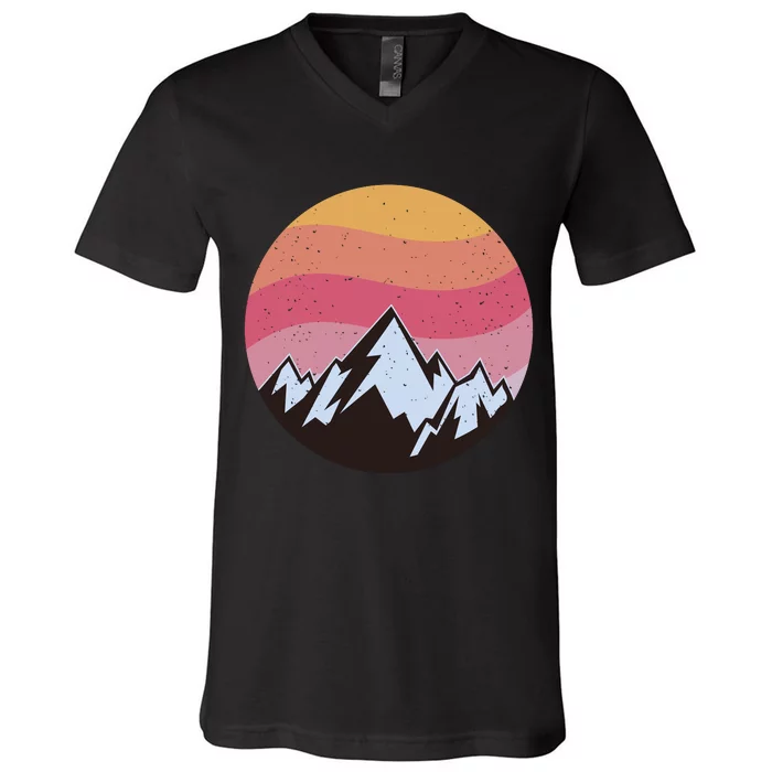 Retro Sunset Mountain V-Neck T-Shirt