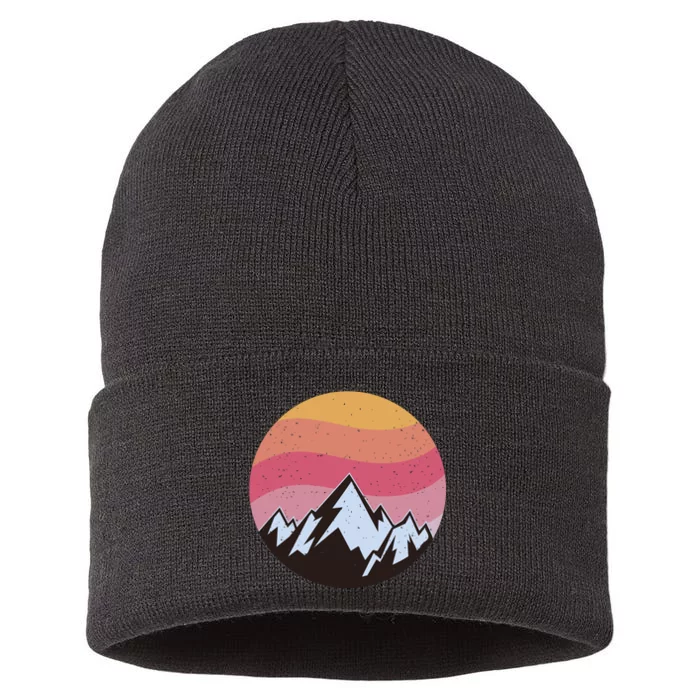 Retro Sunset Mountain Sustainable Knit Beanie