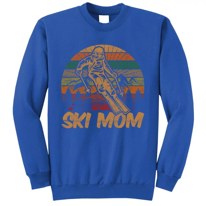 Retro Ski Mom Sunset Gift Mother Skier Fan Skiing Mama Meaningful Gift Tall Sweatshirt