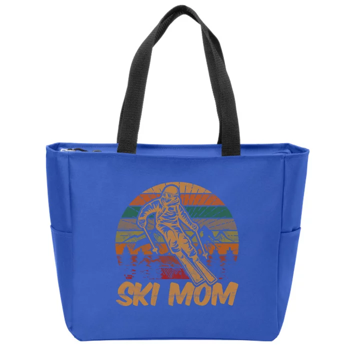 Retro Ski Mom Sunset Gift Mother Skier Fan Skiing Mama Meaningful Gift Zip Tote Bag