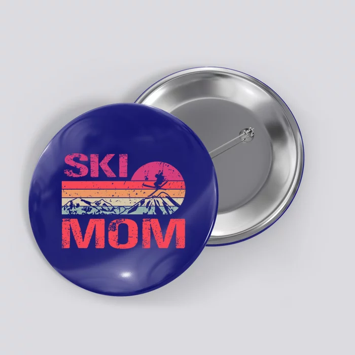 Retro Ski Mom Sunset Winter Skiing Mom Gift Button