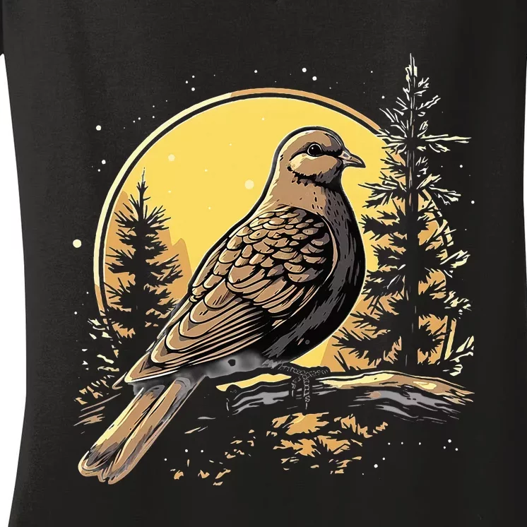 Retro Style Mourning Dove Women's V-Neck T-Shirt