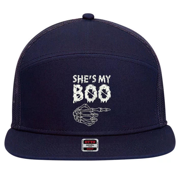 Retro She My Boo Couples Halloween For Her Matching Costume Gift 7 Panel Mesh Trucker Snapback Hat