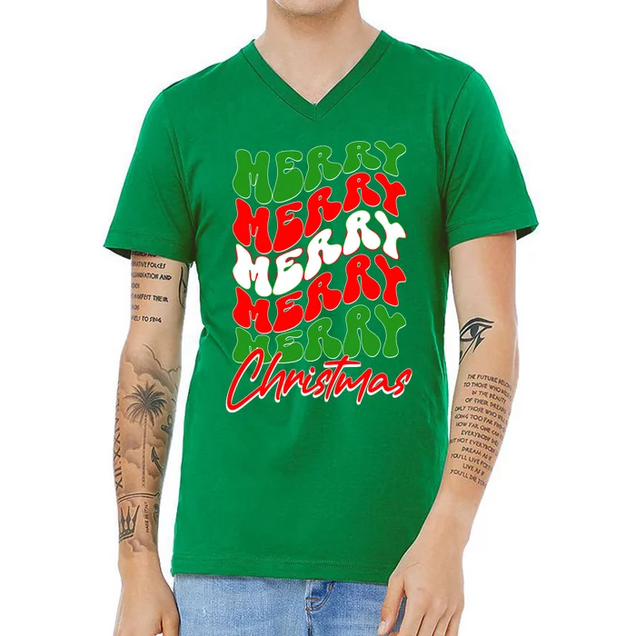 Retro Style Merry Christmas V-Neck T-Shirt