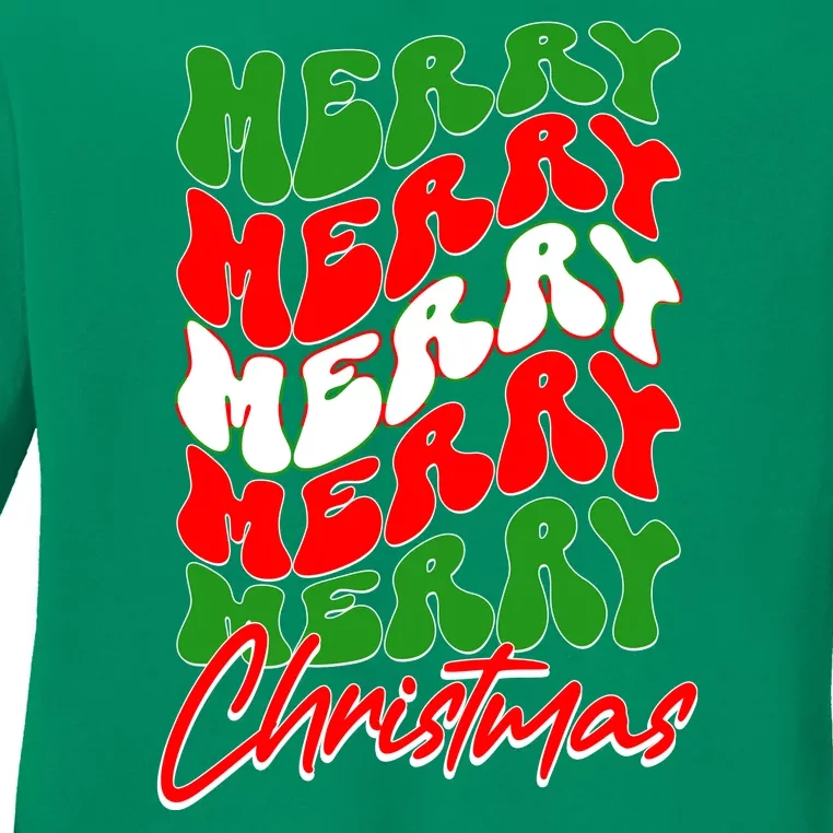 Retro Style Merry Christmas Ladies Long Sleeve Shirt