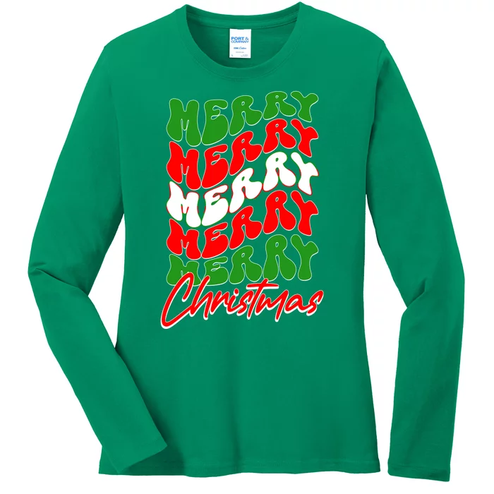 Retro Style Merry Christmas Ladies Long Sleeve Shirt