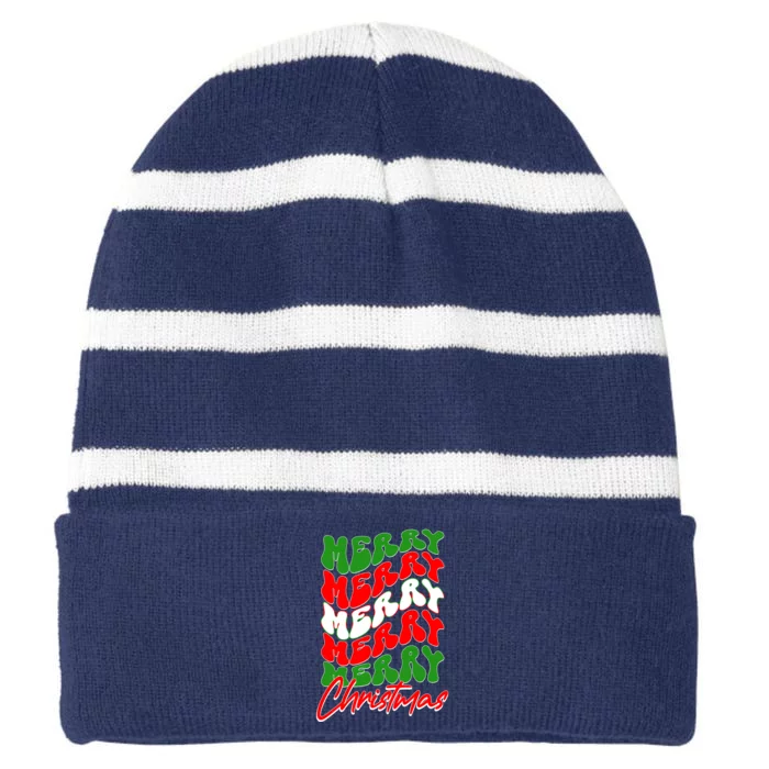 Retro Style Merry Christmas Striped Beanie with Solid Band