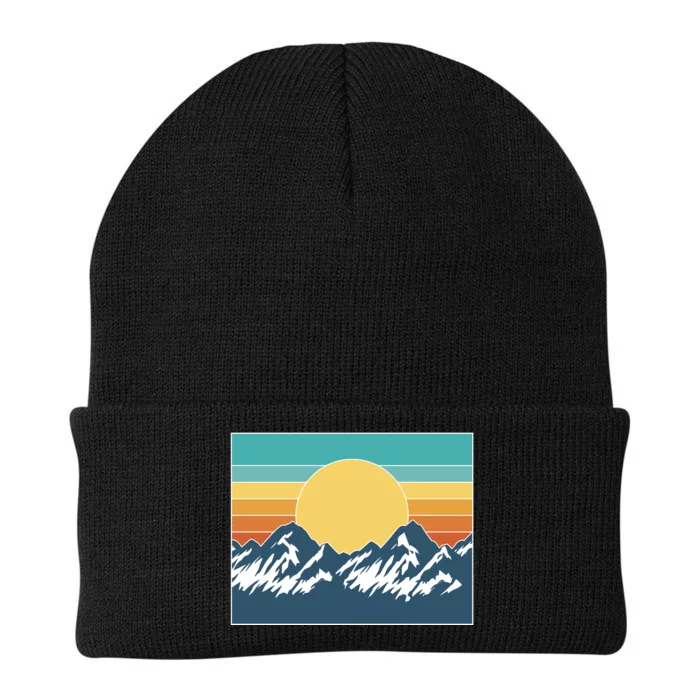 Retro Sunset Mountain Nature Knit Cap Winter Beanie